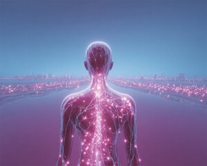 Wall Mural - Human body network, city view