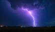 © Phetthanousack - A dramatic shot of a powerful bolt of lightning striking the ground during a nighttime thunderstorm, illuminating the dark landscape with an intense flash , natural, environmental, ground