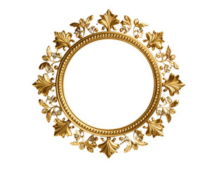 a beautiful decorative golden circle frame isolated on transparent background