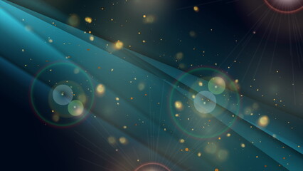 Poster - Blue smooth stripes and golden bokeh lights abstract retro background