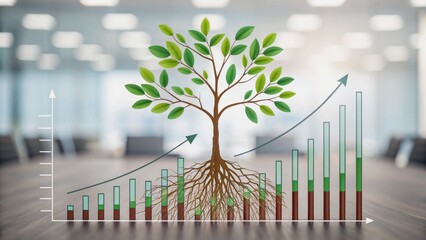 financial freedom independence strategy value concept. Tree with growth chart symbolizing business success and sustainability.