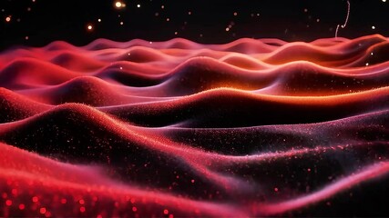 Poster - Crimson Waves Abstract Particle Motion Video