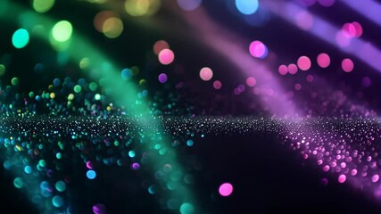 Wall Mural - A dazzling wave composed of glittering particles and bokeh lights against a dark backdrop.