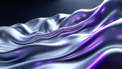 Poster - Silver and Purple Liquid Metal Abstract Waves Flowing Motion