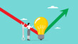 © Vanz Studio - creative idea to boost business progress, developing solution to solve business problem, businesswoman fixes a light bulb idea to change a downward business graph to an upward one