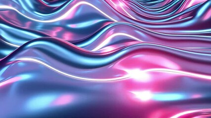 Poster - Abstract Liquid Metal Waves: Pink and Blue Neon Glow