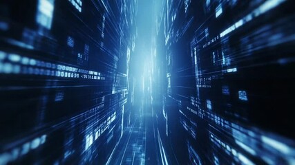Digital tunnel animation representing data flow and processing in cyberspace networks