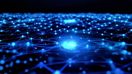 Poster - Abstract Blue Network: Glowing Nodes and Dynamic Connections