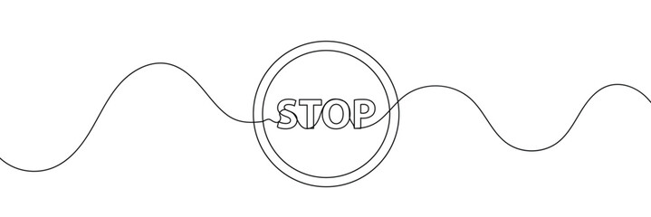 Wall Mural - stop text in one line drawing. one line drawing background. continuous line drawing of stop sign. ve