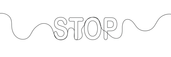 Wall Mural - stop text in one line drawing. one line drawing background. continuous line drawing of stop sign. ve