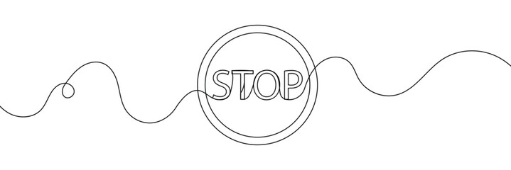 Wall Mural - stop text in one line drawing. one line drawing background. continuous line drawing of stop sign. ve