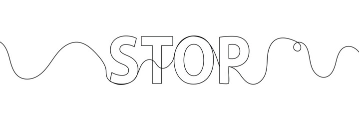 Wall Mural - stop text in one line drawing. one line drawing background. continuous line drawing of stop sign. ve