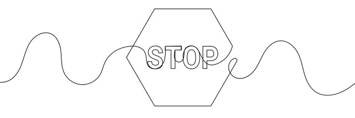Wall Mural - stop text in one line drawing. one line drawing background. continuous line drawing of stop sign. ve