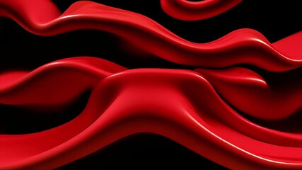 Poster - Abstract Red Liquid Waves Flowing Dynamically