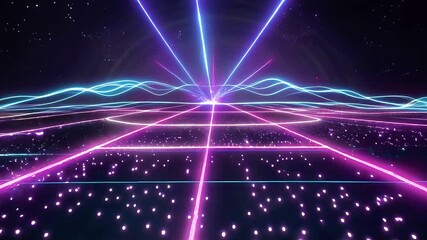 Poster - Neon Grid Landscape: Dynamic Light Show with Synthwave Vibes