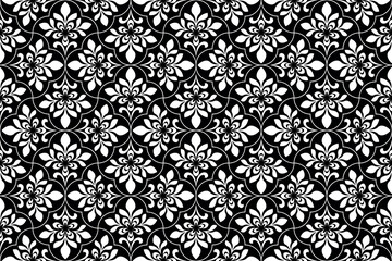 Aufkleber - Flower geometric pattern. Seamless vector background. White and black ornament.