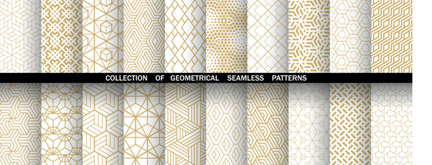 Leinwandbilder - Geometric set of seamless golden and white patterns. Simple vector graphics