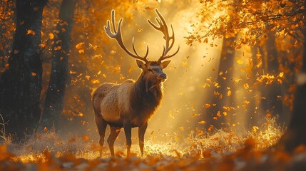 Wall Mural - a majestic elk stands in an autumn forest