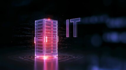 Wall Mural - server rack with glowing lines and it text. network infrastructure concept for global communication 