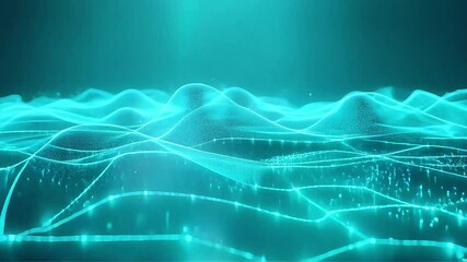 Poster - Abstract Teal Waves Flowing Across Dark Background