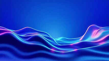 Poster - Abstract Blue Waves: Dynamic Neon Light Flow