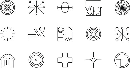 Wall Mural - collection of minimalist line art icons and symbols arranged on a white background in a grid pattern