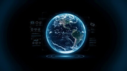 Wall Mural - digital earth spinning with hud interface. global network, data analysis, and communication technolo