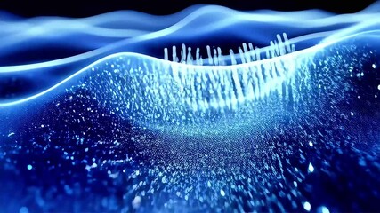 Poster - Abstract Blue Wave with Luminescent Pillars and Particles