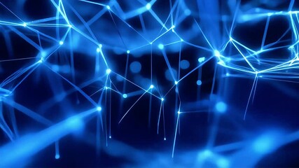 Poster - Abstract Blue Network: Glowing Lines and Nodes in Motion