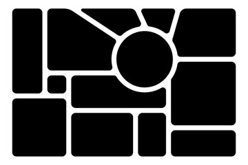 Abstract bento grid layout with geometric shapes. Y2K style background for UI, collage, web design. Modern, minimalist, high contrast shape composition for creative digital projects.
