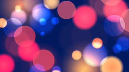 Poster - Vibrant bokeh lights. Bright blur light effect. Abstract blurred background. Blue, red and orange. Vector illustration.
