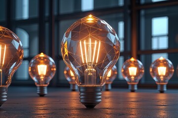 Wall Mural - enlightenment and innovation imagined as a shining polygonal lightbulb structure