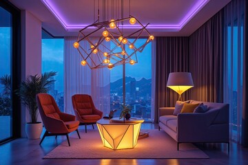 Wall Mural - vibrant abstract illumination concept with a modern geometric lamp