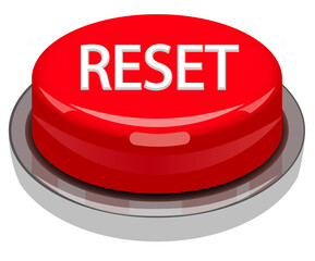3d Red reset button on white background