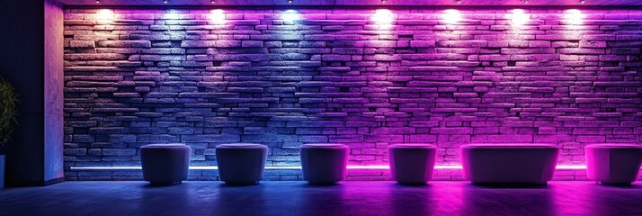 Wall Mural - Futuristic Club Wall: Abstract 3D Room with Neon Glows and Grunge Brick Backdrop