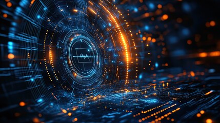 Wall Mural - abstract futuristic technology background with glowing circles and circuit patterns view