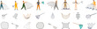 © nsit0108 - Fishing net icons set. Fishermen using different types of fishing nets, showcasing various net designs used in the fishing industry for efficient catches