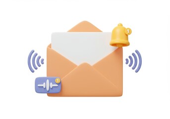 Wall Mural - illustration of an envelope with a notification bell and voice message isolated on white background