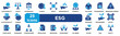 © BAMBANG G - ESG  icon collection set. Containing sustainability,ethics,governance,climate,impact,responsibility,diversity,inclusion,transparency,renewable icon. solid icon vector