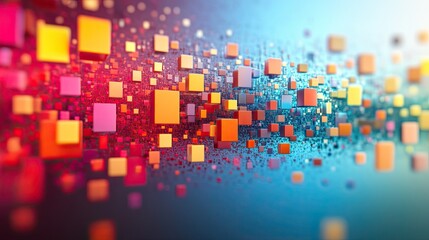 a vibrant array of colorful cubes floating in a blurred space with a gradient background effect