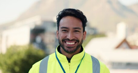 Aufkleber - Face, happy man or architect on site for renovation, engineering career or project management. Portrait, builder or proud contractor in construction industry for development with smile or confidence