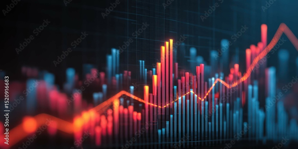 Financial graph displaying market fluctuations with rising trendline on ...