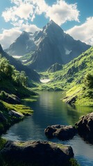 Wall Mural - digital technology green mountains and clear waters new energy power generation illustration poster 