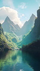Wall Mural - digital technology green mountains and clear waters new energy power generation illustration poster 
