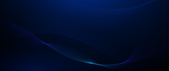Leinwandbilder - Vector Abstract flowing wave line, particle dot pattern, neon light on dark blue gradient background. Modern futuristic design, particles wave data for background. Network, science, technology concept