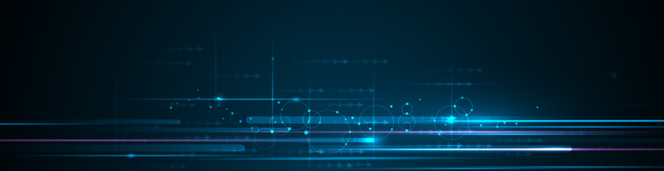 Leinwandbilder - Vector Abstract, science, futuristic, energy technology concept for wallpaper background. Digital image design, line pattern, texture, neon - blue light, motion blur over dark blue gradient background