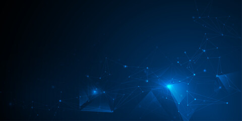 Leinwandbilder - Vector molecule. Abstract internet network connection design for web site. Digital data, communication, science and futuristic concept. Network Connected lines with dots, technology on blue background