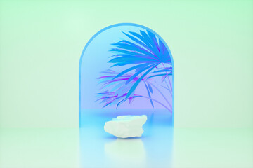 Aufkleber - Beauty fashion backdrop for product display with summer tropical leaves. 3d rendering