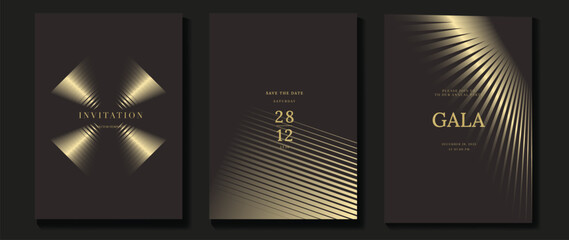 Aufkleber - Luxury wedding invitation card background vector. Golden elegant gold wavy lines on brown background. Premium design illustration for wedding and vip cover template, banner, poster. 
