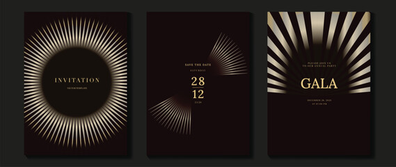 Aufkleber - Luxury wedding invitation card background vector. Golden elegant gold wavy lines on dark background. Premium design illustration for wedding and vip cover template, banner, poster. 
